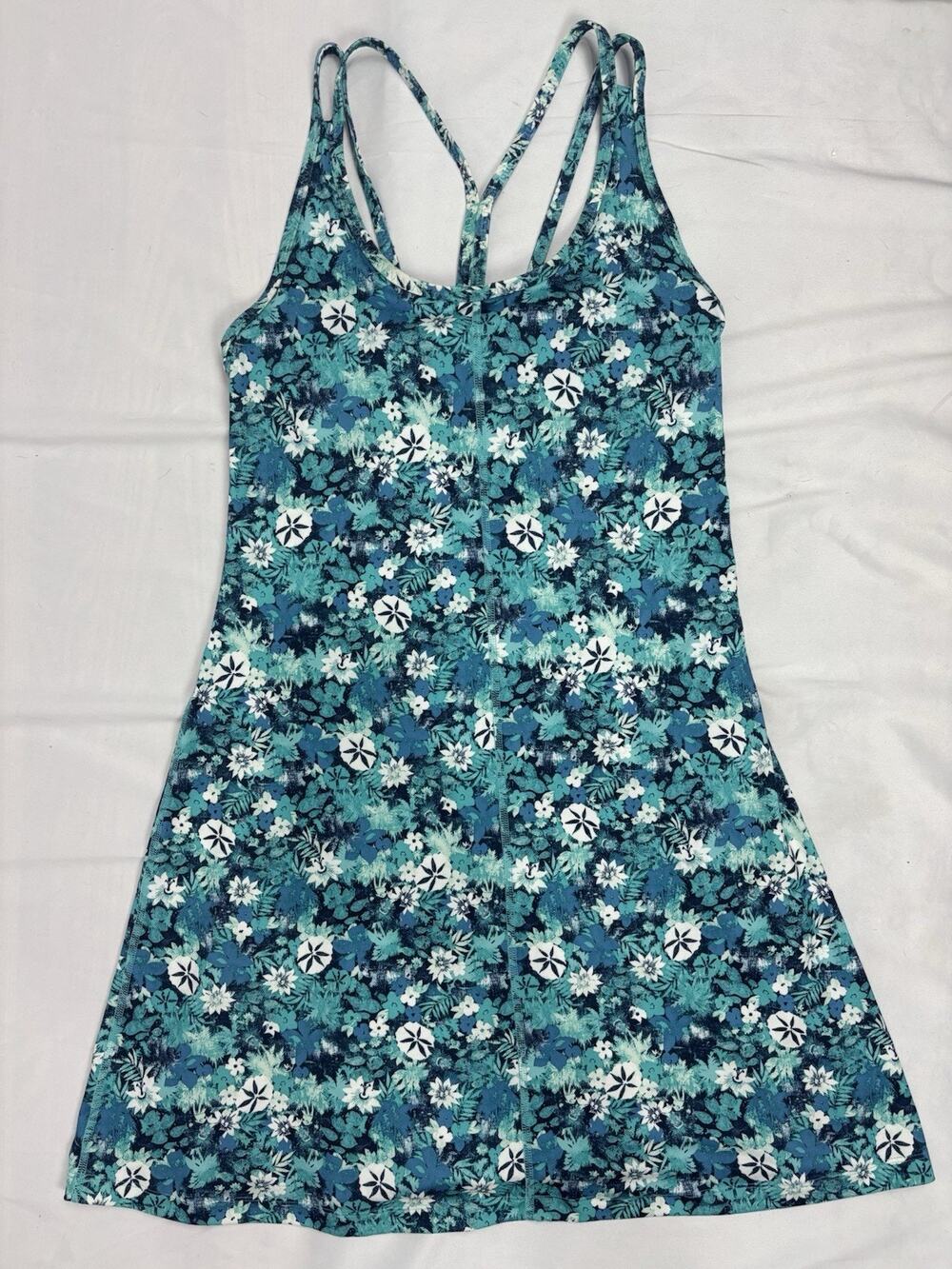 Patagonia Latticeback Dress Women's Turquoise Teal Floral Strappy Back Size XS